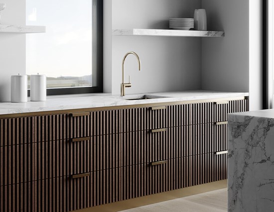 Modern Modern Open Kitchen Cabinets with Marble Top Island