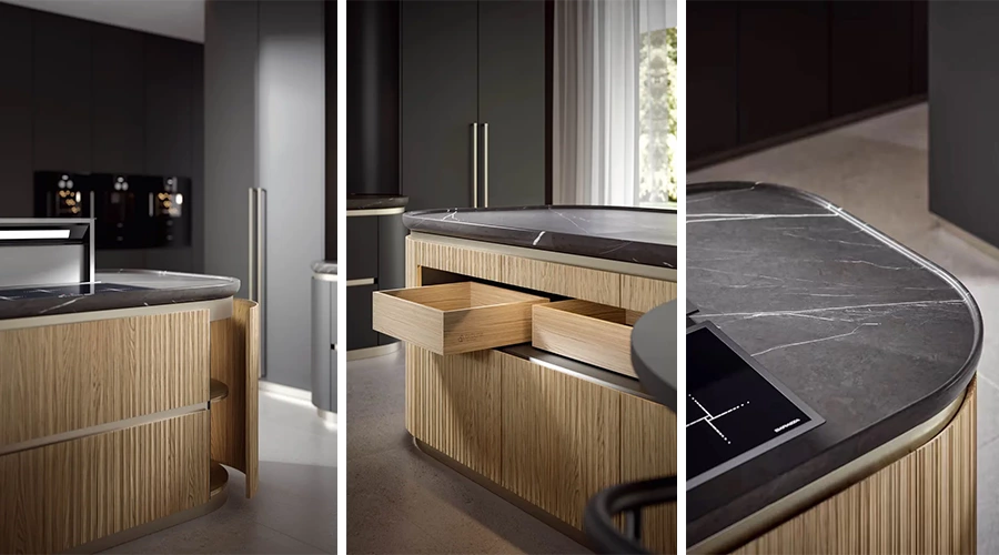 Dual Island Kitchen with Dining Storage and Backlit Cabinets