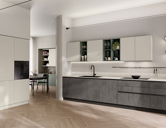 Modern Sage White Green Kitchen Cabinets With Smart Storage