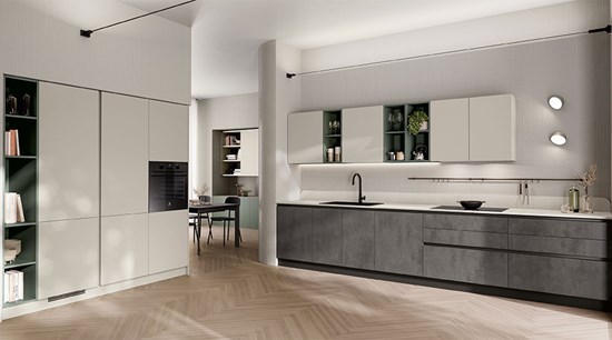 Modern Sage White Green Kitchen Cabinets With Smart Storage