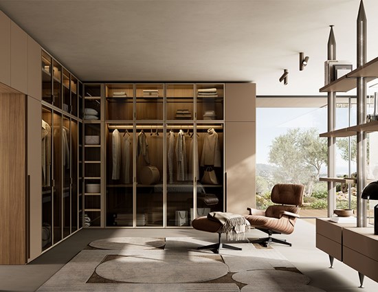 Modern Luxury Wardrobe with Tinted Glass and Slim Metal Frame Design