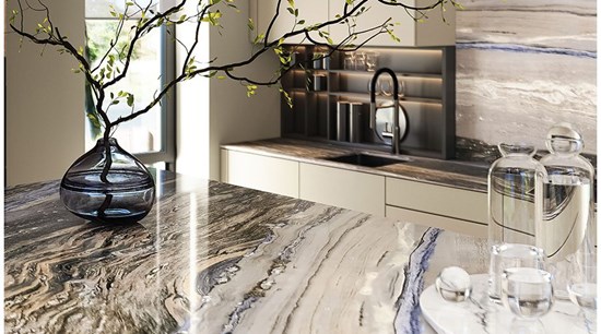 Sage Green Handleless Kitchen Cabinets with Sintered Stone